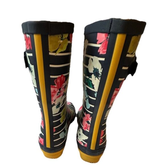 Joules Rain Boots Mid Calf Molly Welly Stripe Floral Size US: 8 UK: 6 - Picture 9 of 10